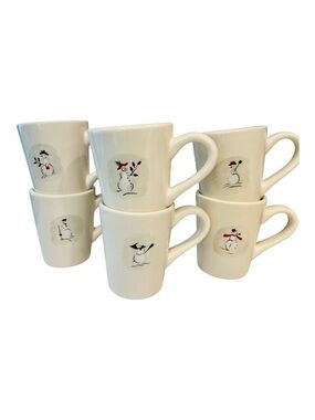 Williams Sonoma Snowman Mugs Set Holiday Christmas Coffee Cups 6